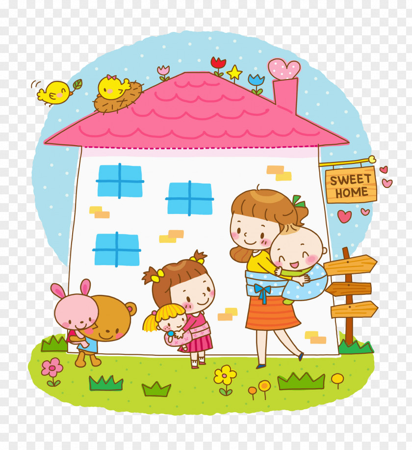 Children Learn To Take Care Of Child Stock Illustration PNG