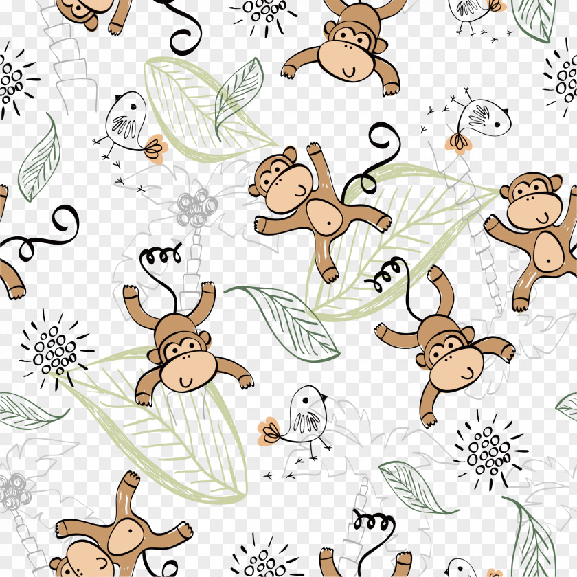 Vector Hand-painted Cute Monkey Drawing Royalty-free Illustration PNG