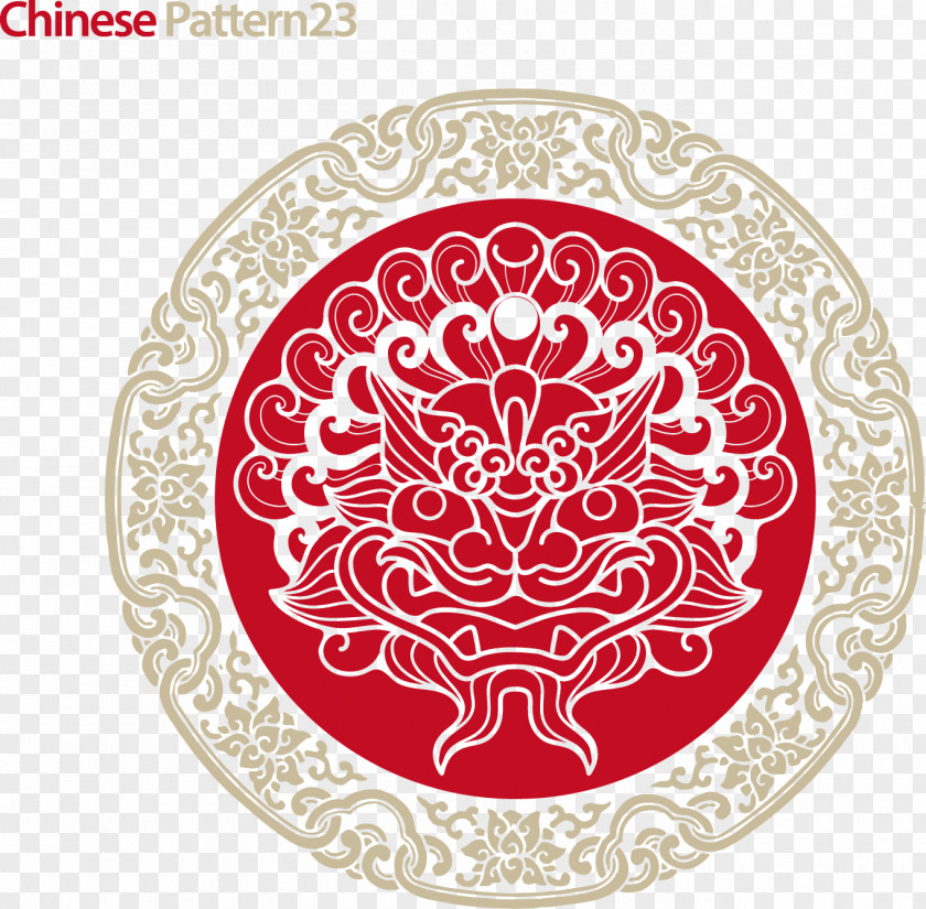 Chinese New Year Pattern Dragon Motif Papercutting Chinoiserie PNG