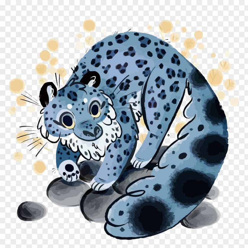 Vector Blue Clouded Leopard Snow Illustration PNG