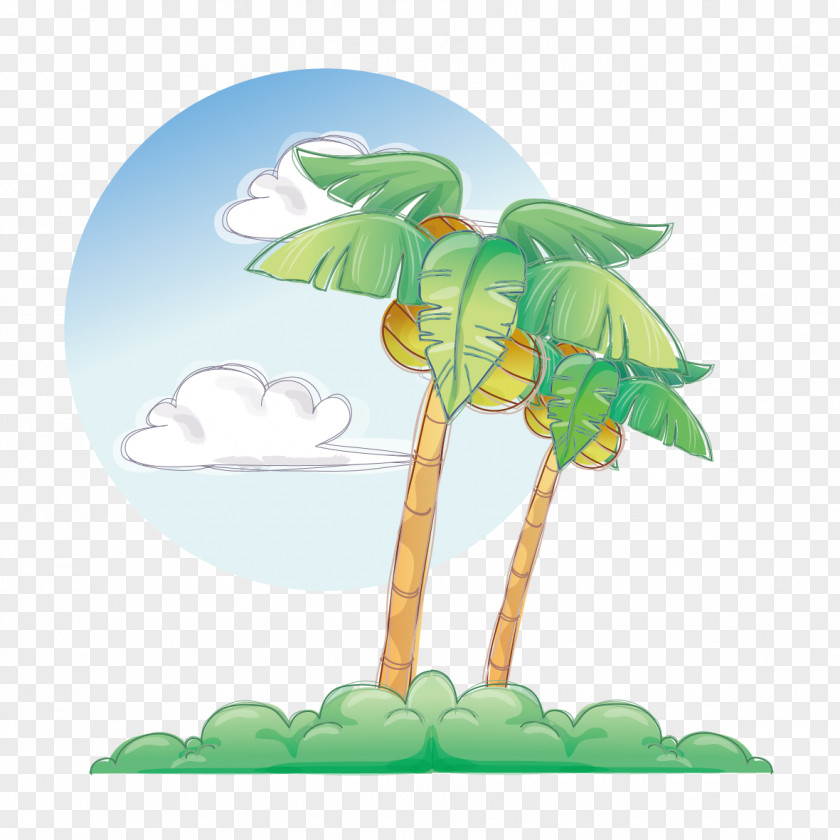 Edge Of The Beach Tree Cartoon Summer Illustration PNG