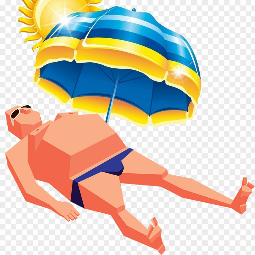 Sunbathing Man Umbrella Summer Clip Art PNG