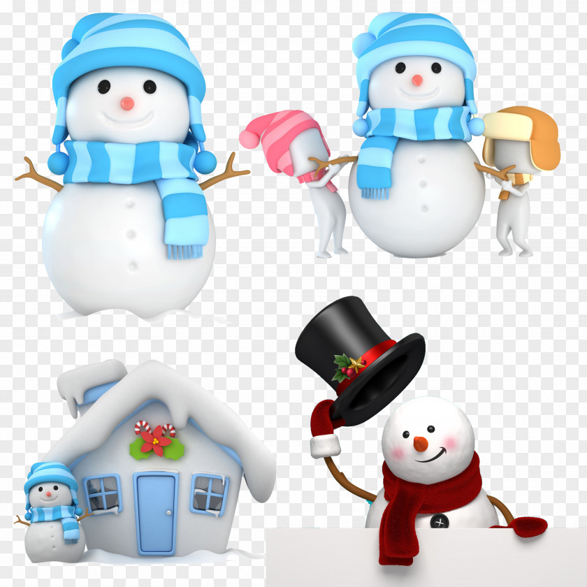 Winter Snowman And House Royalty-free Illustration PNG