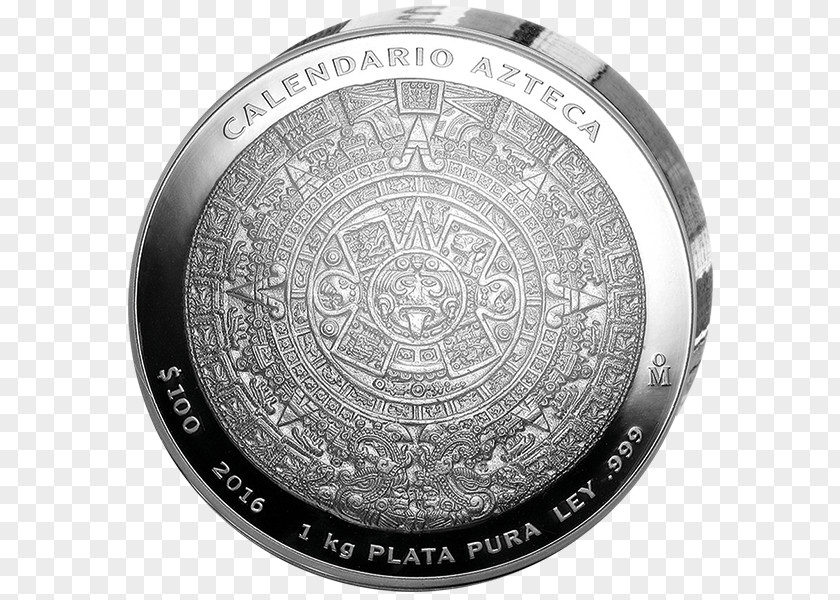 Silver Aztec Calendar Stone Mexico Coin PNG