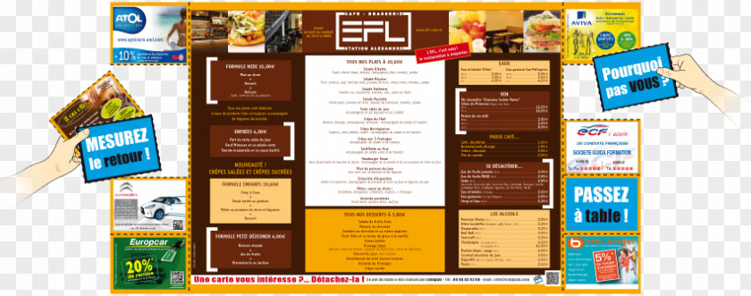 Restaurant Menu Flyer Table Advertising Place Mats PNG