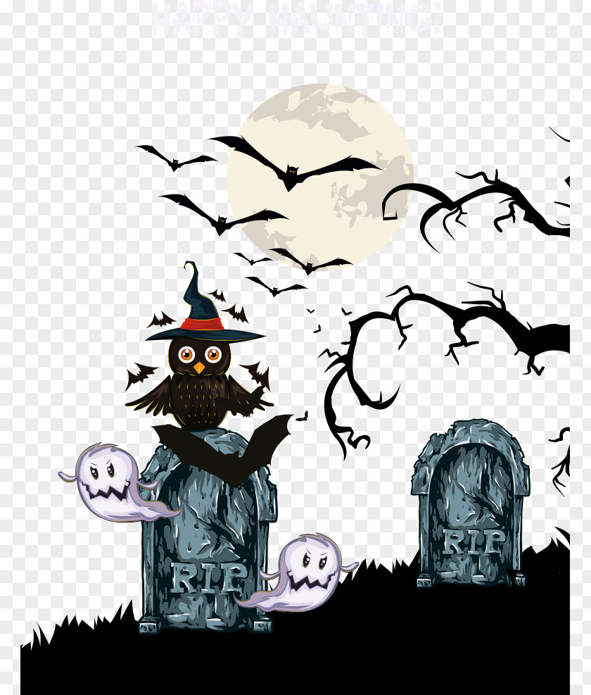 Tombstones And Bats Vector Owl Halloween Jack-o'-lantern Poster PNG