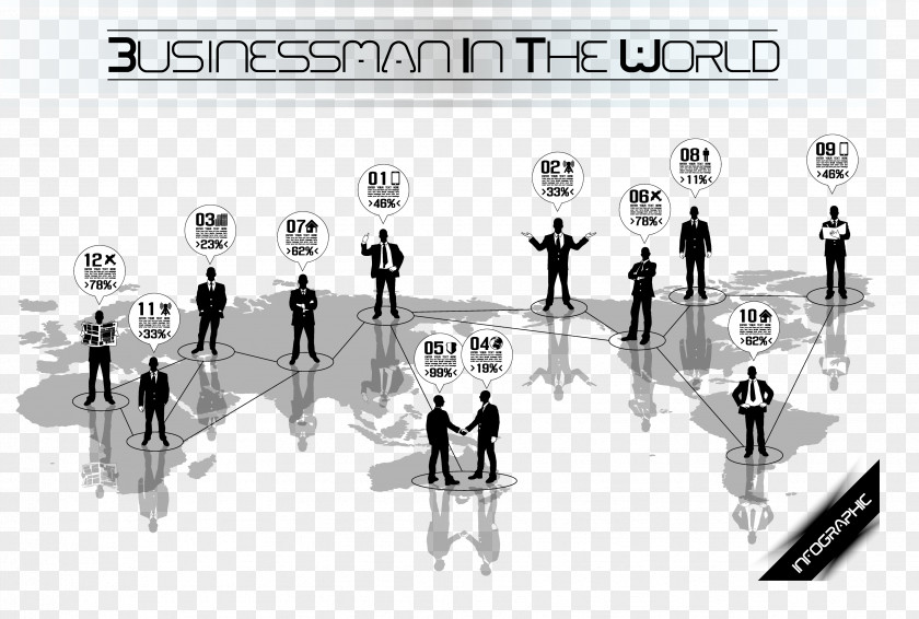 Floating World Map And Business People Graphic Design Euclidean Vector Illustration PNG