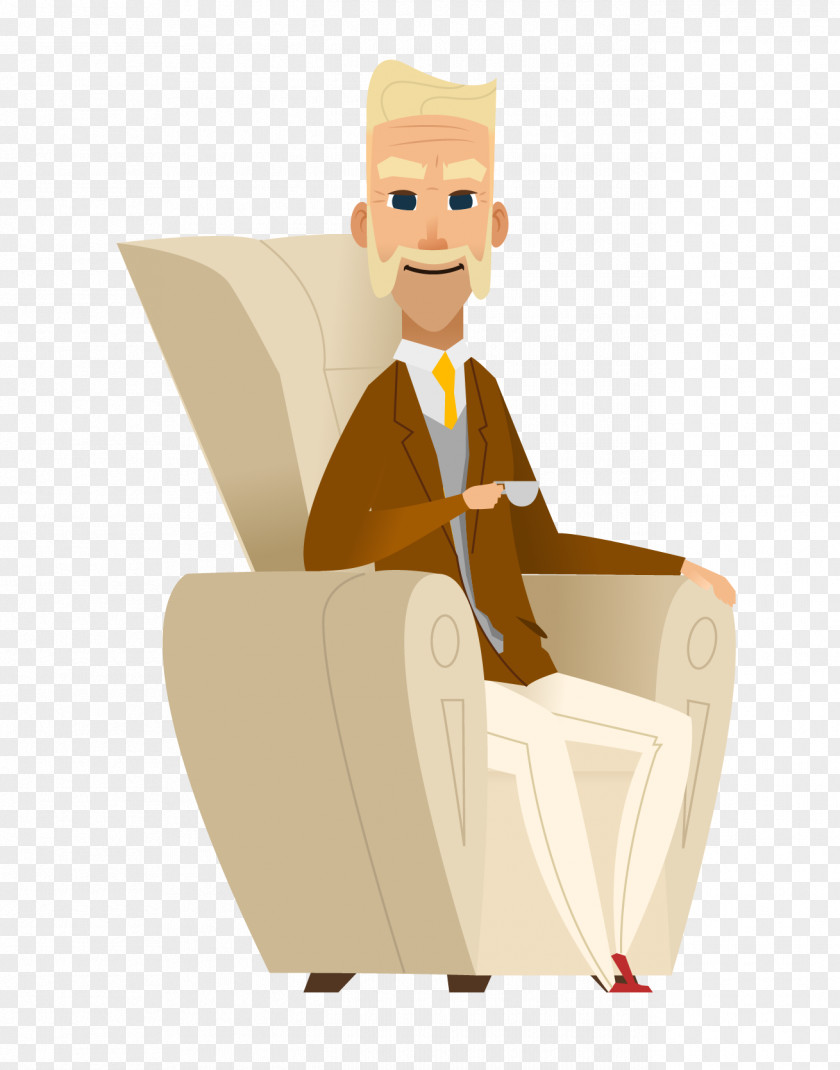The Old Man Sitting On Couch Age Illustration PNG