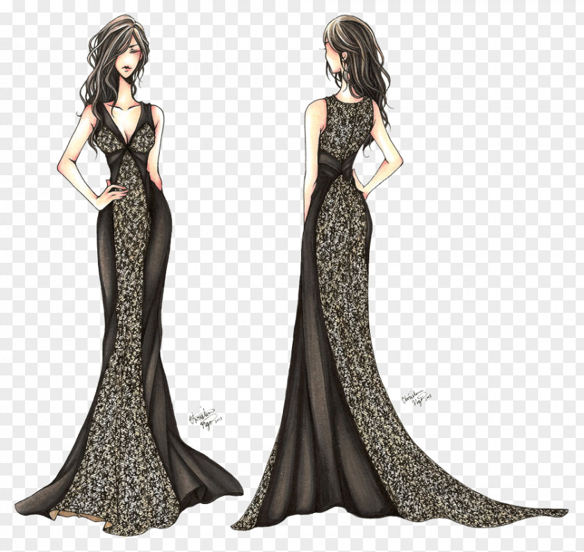 Black Dress Design Draft Fashion Drawing Clothing Sketch PNG
