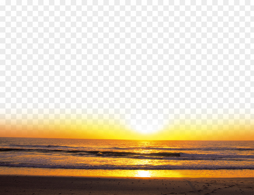 Beach At Sunset Yellow Sky Computer Wallpaper PNG