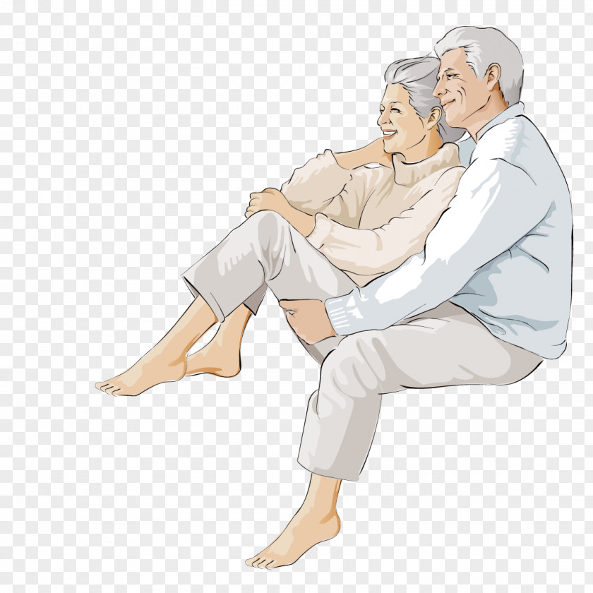 Grandmother Lying In The Arms Of A Man Old Age Cartoon PNG