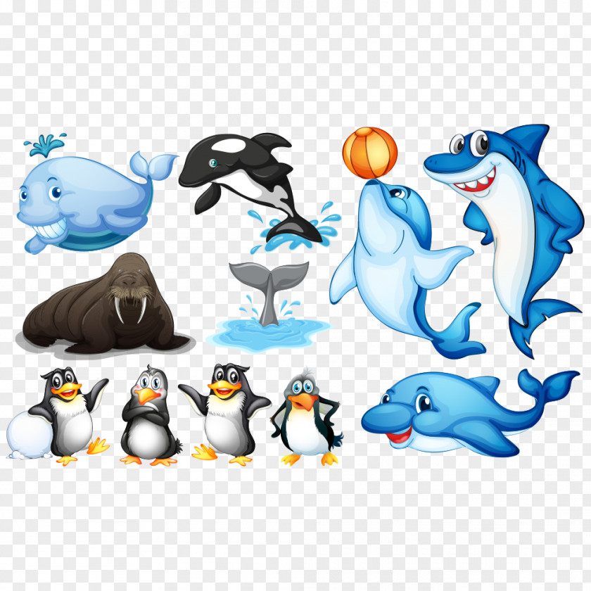 Cartoon Penguins And Other Animals Aquatic Animal Sea Illustration PNG