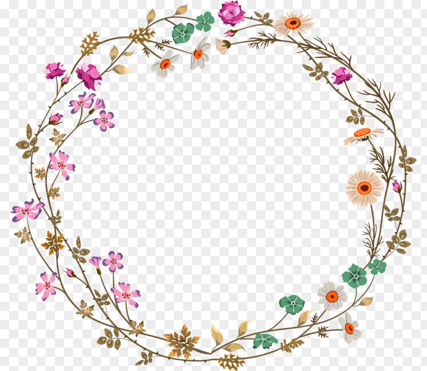 Colorful Simplicity Flower Vine Circle Border Texture PNG