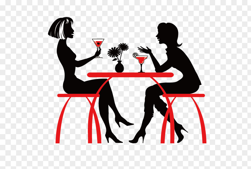 Two Beautiful Women Drink Coffee Cafe Silhouette PNG