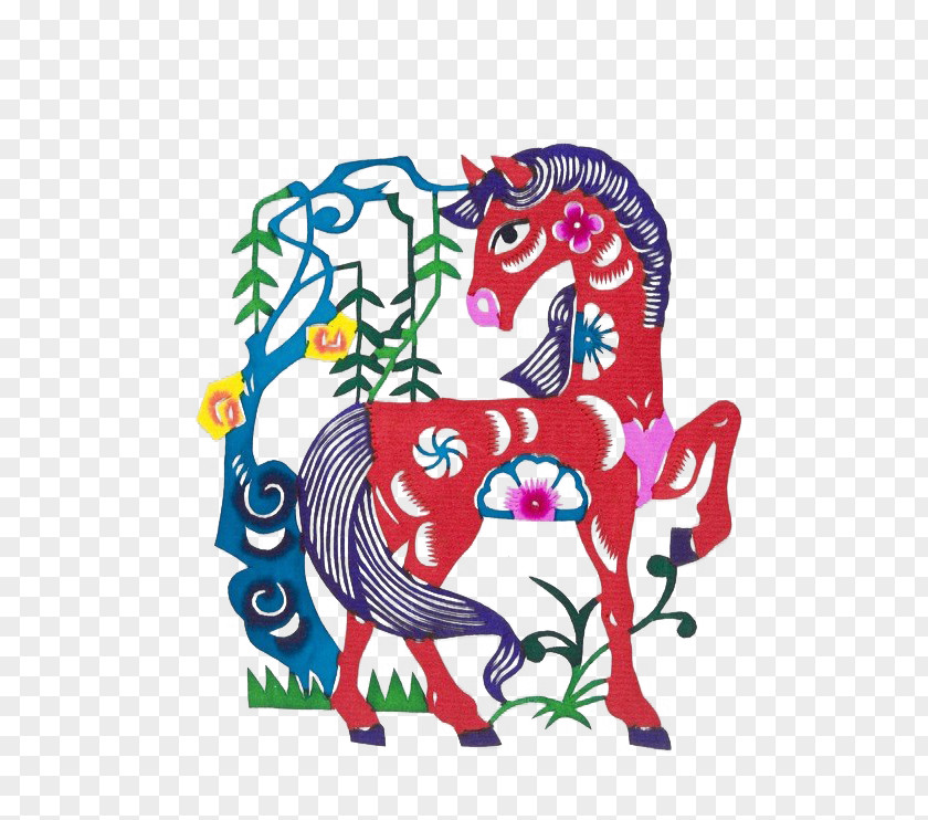 Small Red Horse Papercutting Clip Art PNG