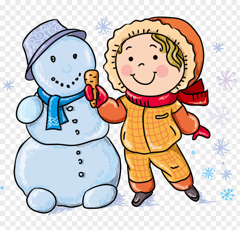 Children And Snowman Vector Child Winter Clothing Play Clip Art PNG