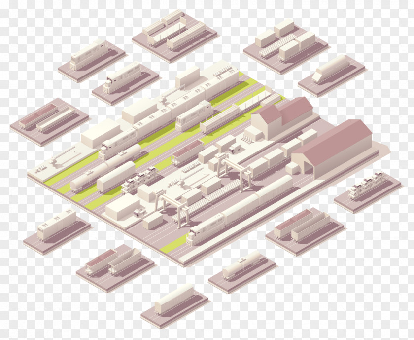 Isometric Rail Transport Train Station Depot Railroad Car PNG