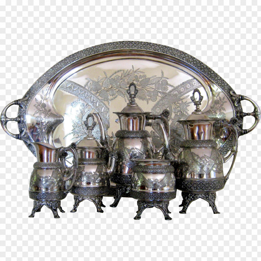 Tea Set Silver Sheffield Plate Tray PNG