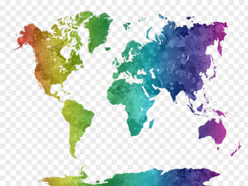 Beautiful Watercolor World Map Design Painting Poster PNG