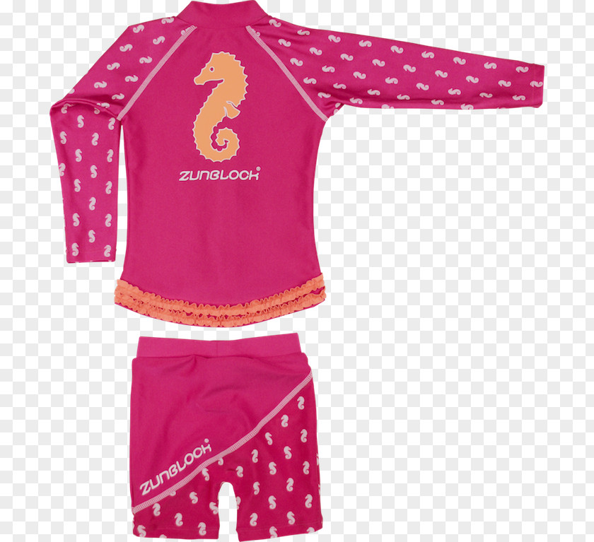 Pink Seahorse Pajamas One-piece Swimsuit Sleeve Blue PNG