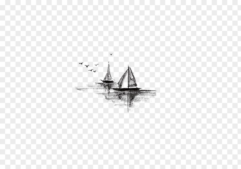 Ink Wind Ocean Rowing Wash Painting Art PNG