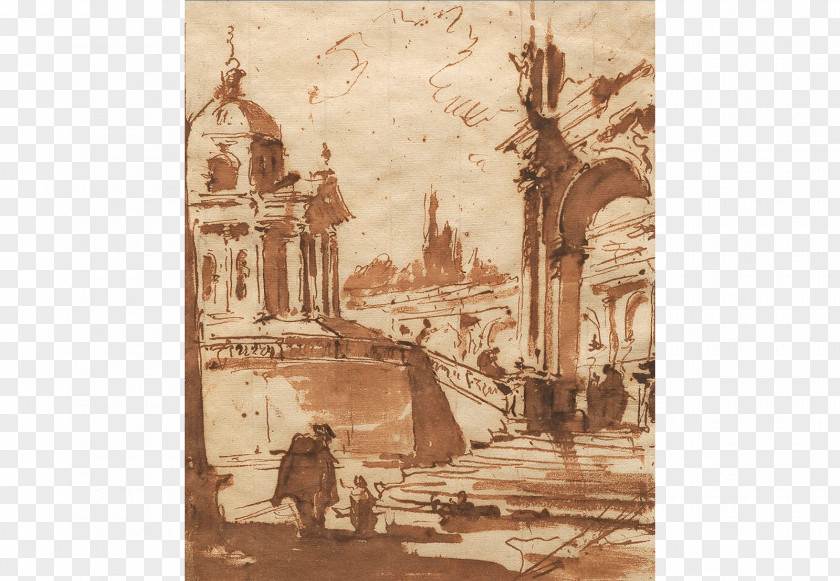Painting Watercolor An Architectural Capriccio Francesco Guardi 1712-1793 Painter PNG