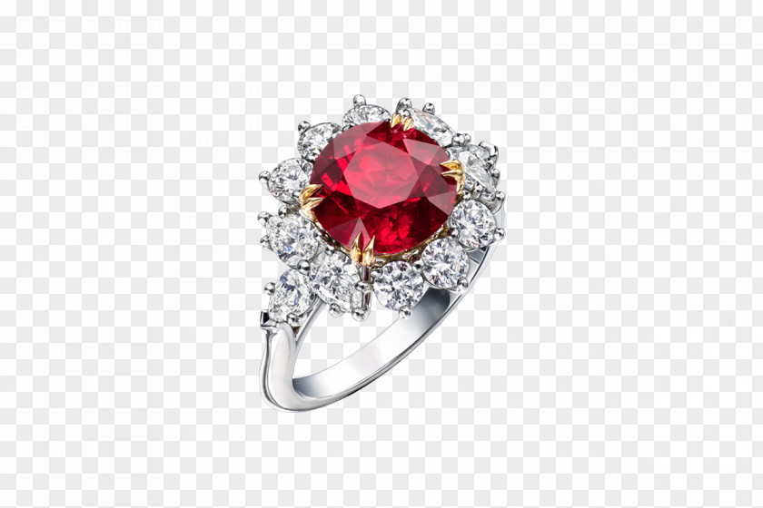 Flower Ring Jewellery Gemstone Ruby Diamond PNG