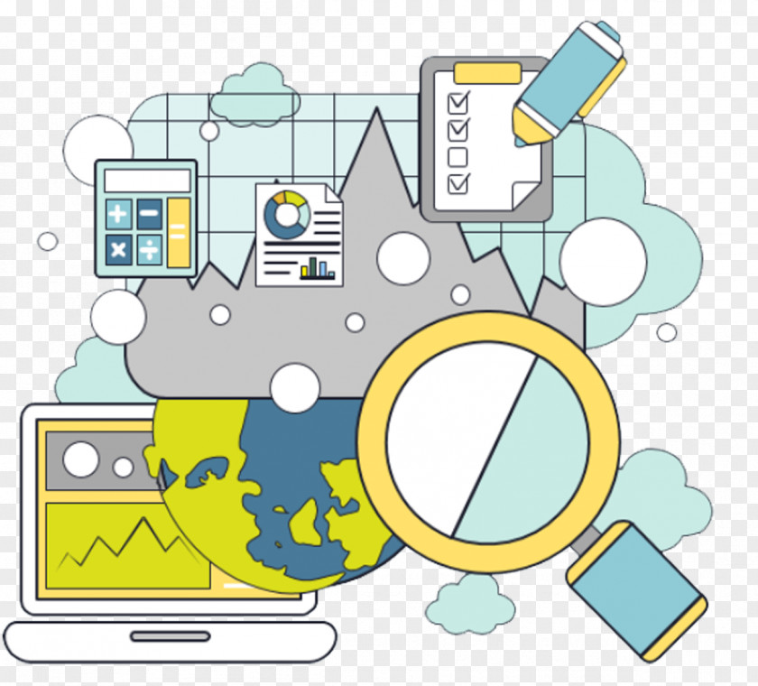 Magnifying Glass And Electronic Data Illustration PNG