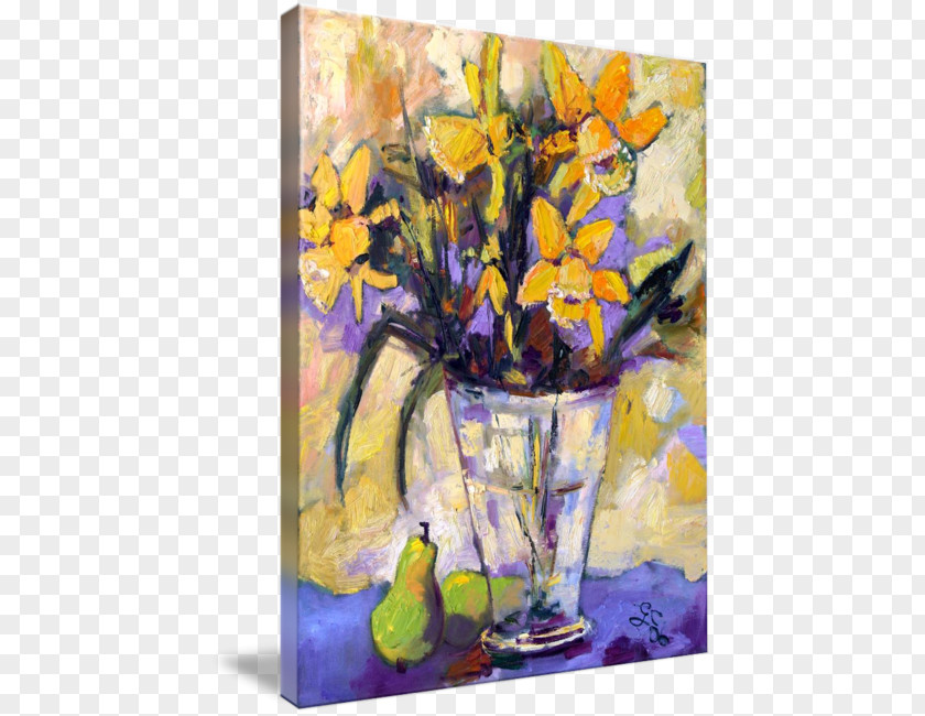 Daffodil Watercolor Floral Design Still Life Oil Painting Art PNG