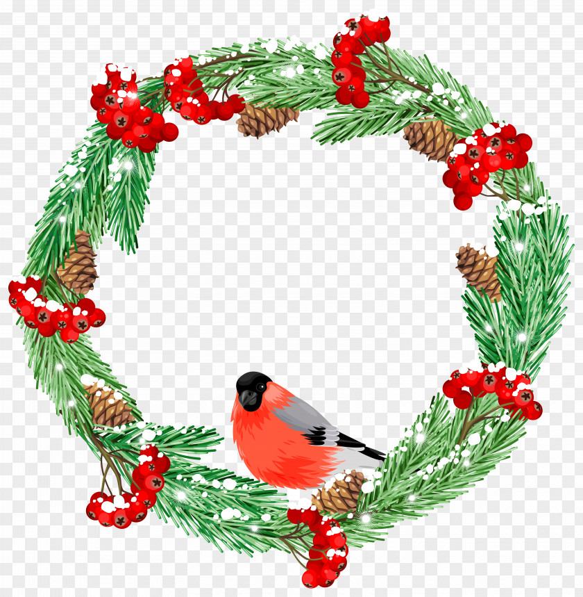 Green Winter Wreath With Bird Clip Art Image PNG
