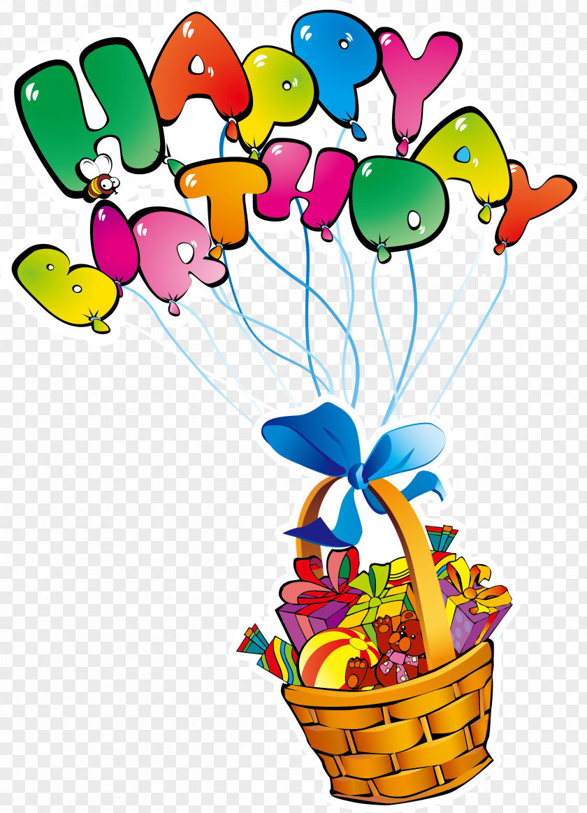 Hand Painted Birthday Happy Gift Basket Vector Illustration To You Greeting Card Clip Art PNG