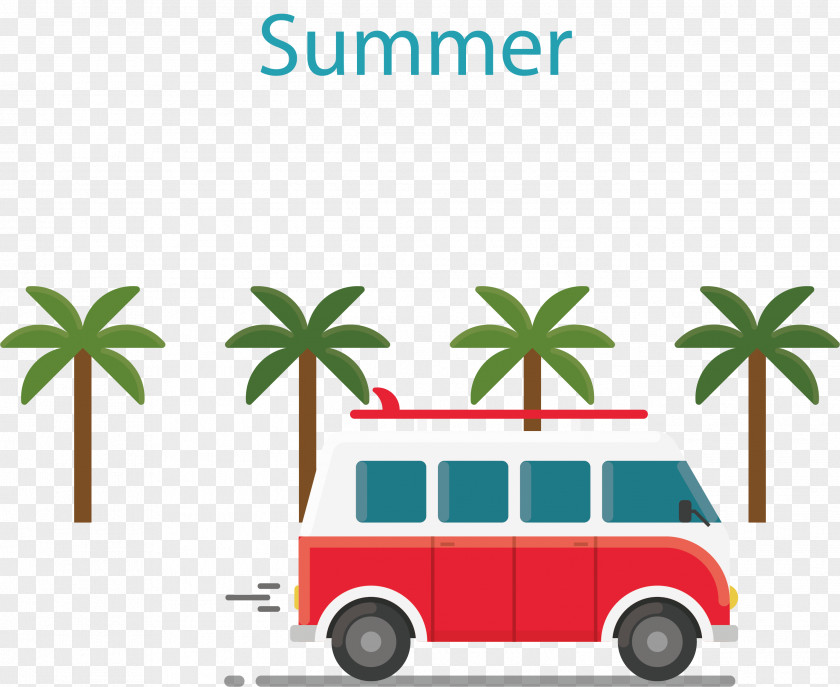 Vector Hand-painted Summer Coconut Tree Ambulance Poster Euclidean PNG