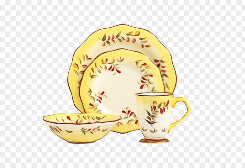 Yellow Drinkware Dishware Cup Tableware Saucer Dinnerware Set PNG