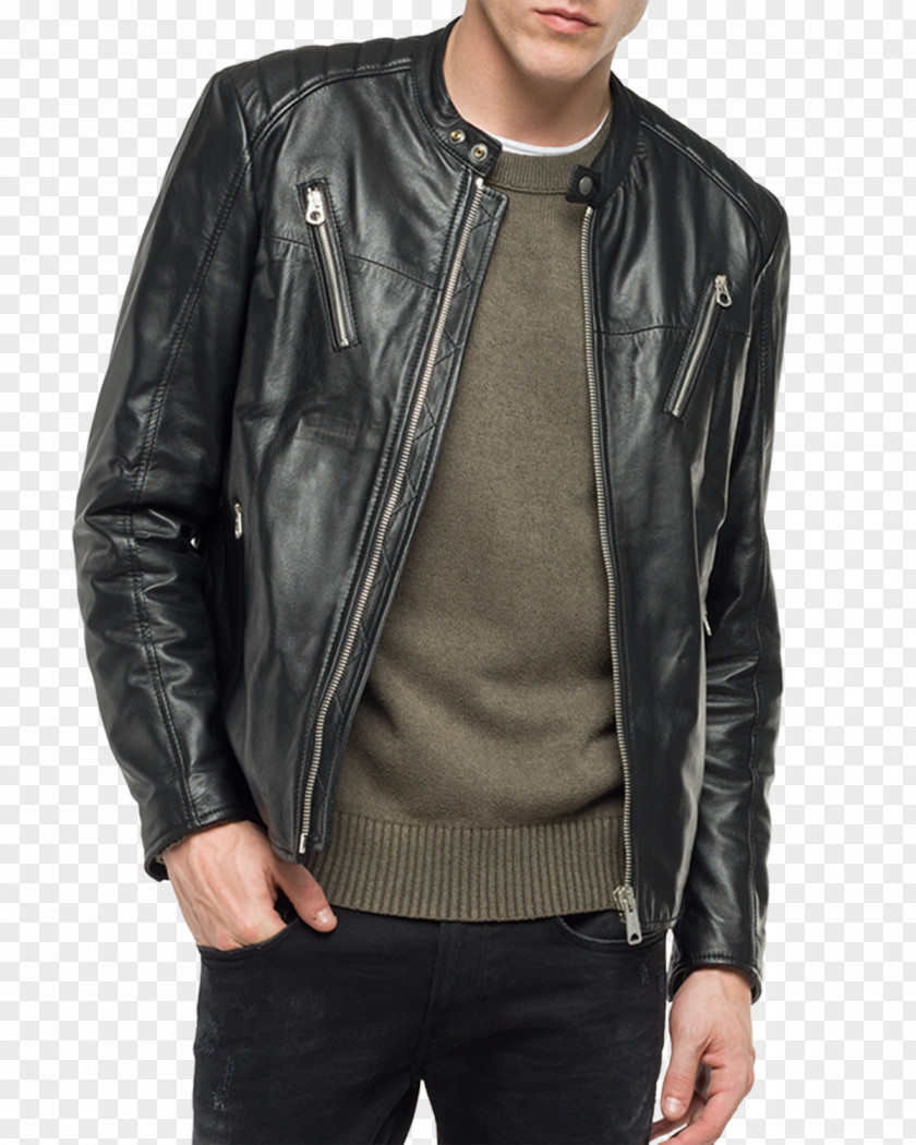 Black Jacket T-shirt Leather Replay Flight PNG