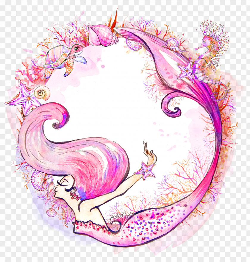 Pink Mermaid Watercolor Painting Siren Clip Art PNG