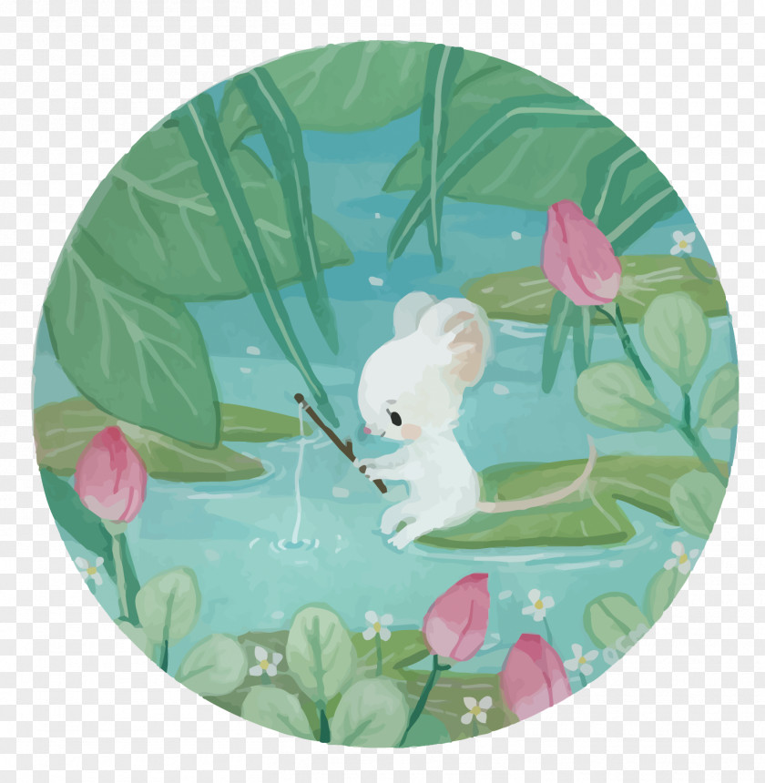 Vector Fishing Little Mouse Illustration PNG