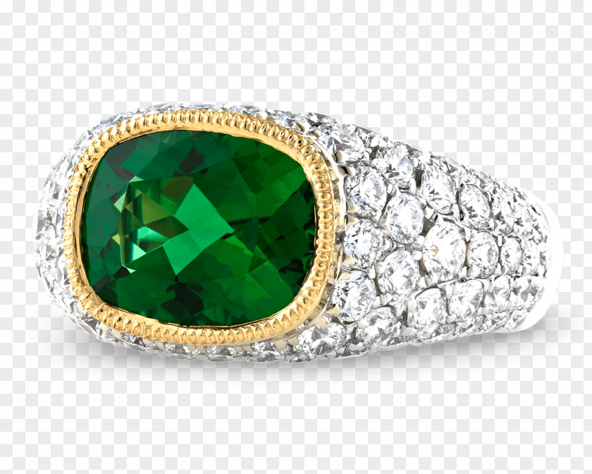 Tourmaline Gemstone Emerald Diamond Ring PNG