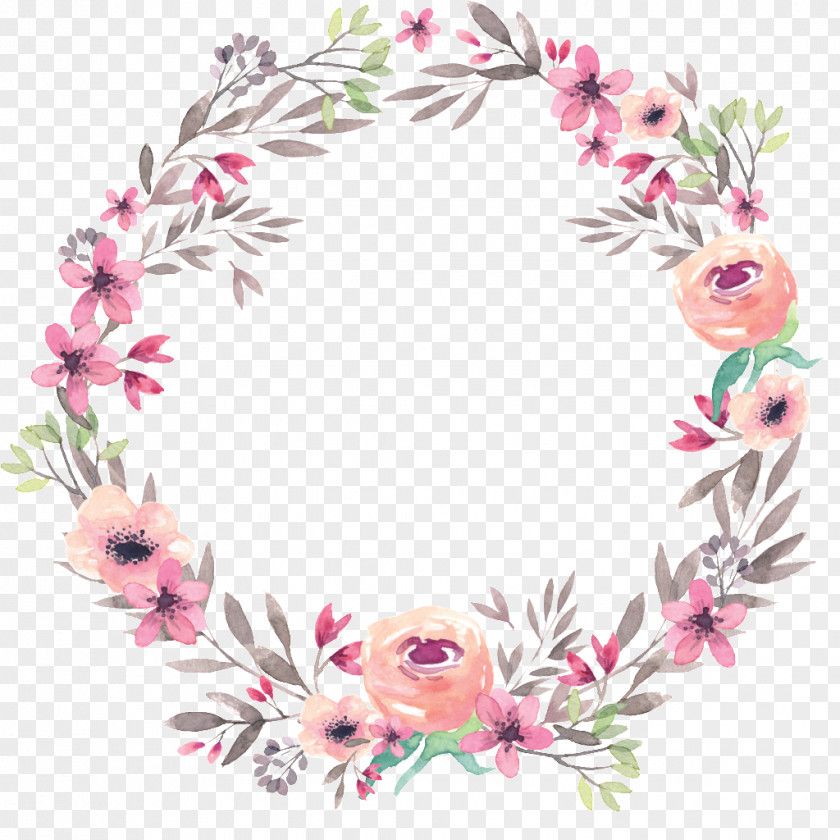 Floral Wreath Design Watercolor Painting Art PNG