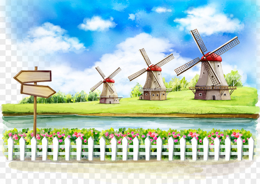 Fairy Windmill Cartoon Illustration PNG