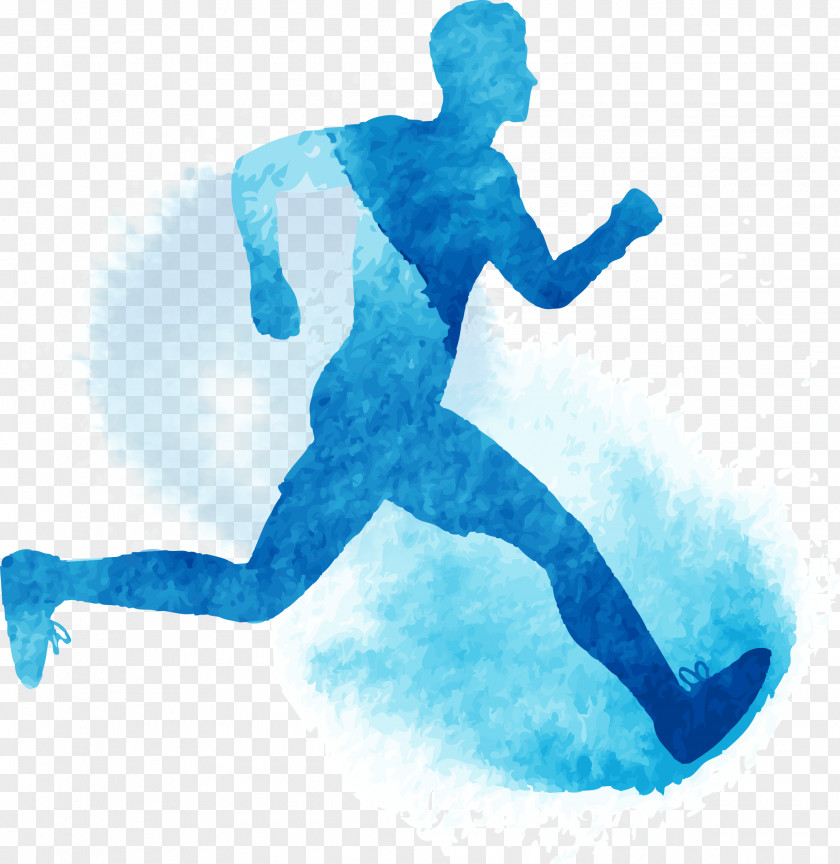 Blue Ink Silhouette Running Watercolor Painting Royalty-free Illustration PNG