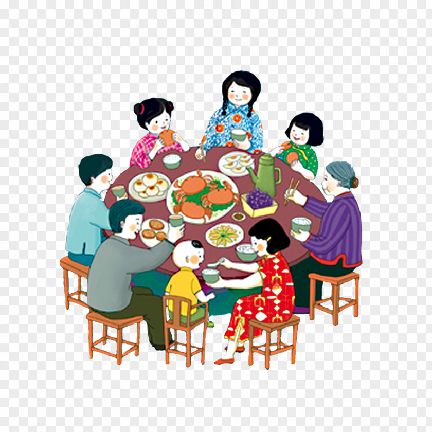 Family Reunion Dinner Mid-Autumn Festival Chinese New Year Illustration PNG