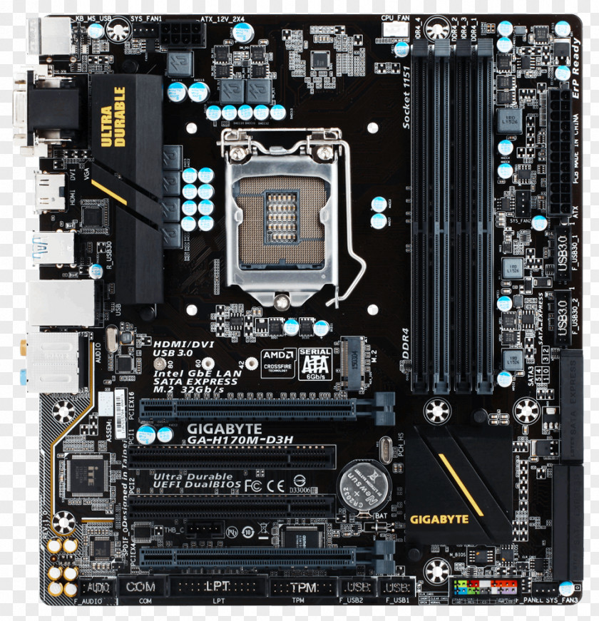 Intel Motherboard LGA 1151 Gigabyte GA-H170M-D3H MicroATX PNG