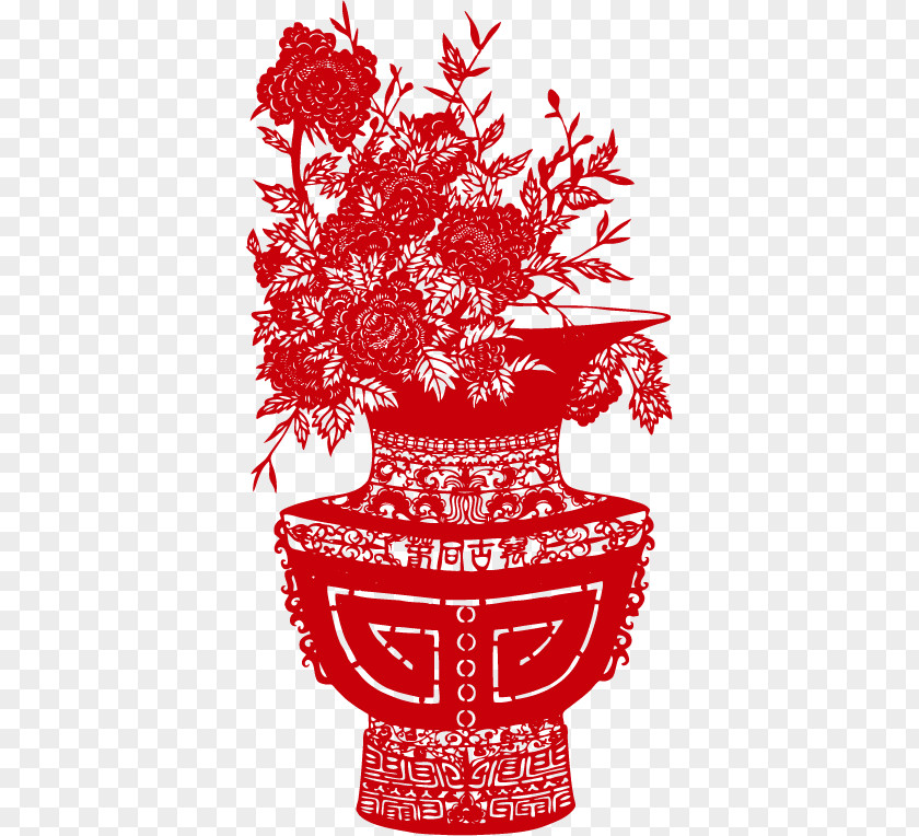 Paper-cut Vase Budaya Tionghoa Chinese Paper Cutting Papercutting Moutan Peony PNG