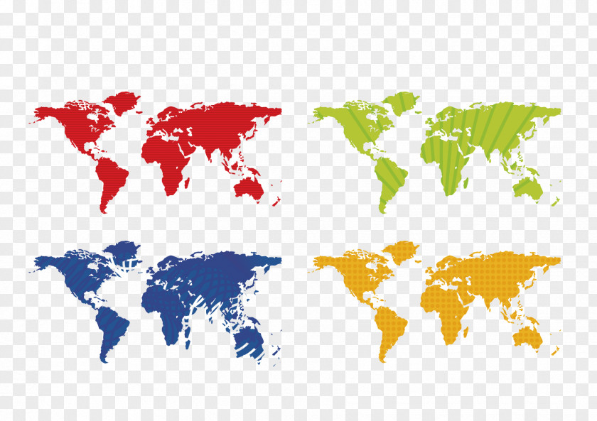4 Colors World Map Icon Globe PNG