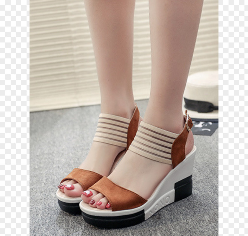 Korean Style Sandal Wedge Platform Shoe Peep-toe PNG