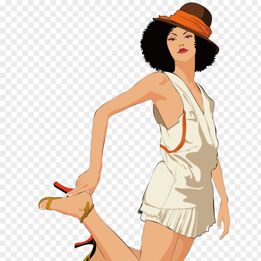 Curly Woman Cartoon Illustration PNG