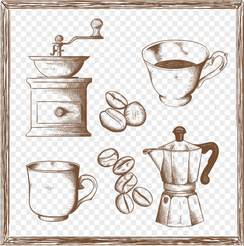 Vector Hand-drawn Sketch Coffee-related Coffee Cup Cafe Burr Mill PNG