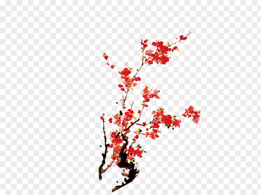 Plum Flower Blossom Ink Wash Painting Poster PNG
