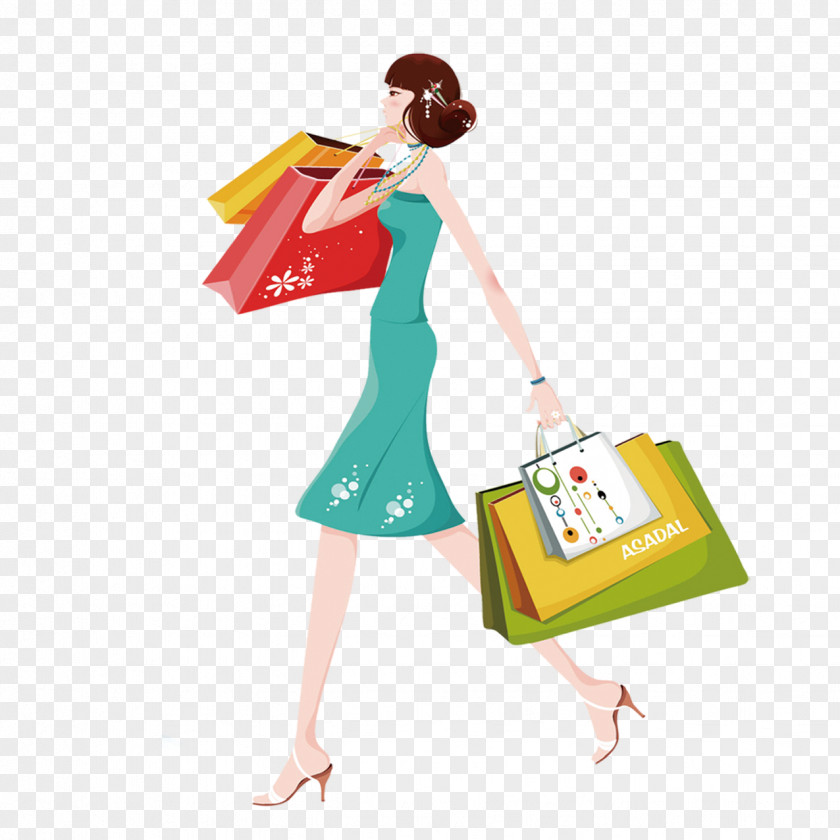 Ladies Market Shopping Designer Cartoon PNG Cartoon, Fashion shopping girl clipart PNG