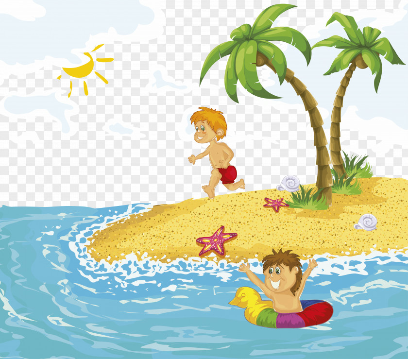 Vector Beach Swimming Cartoon Clip Art PNG